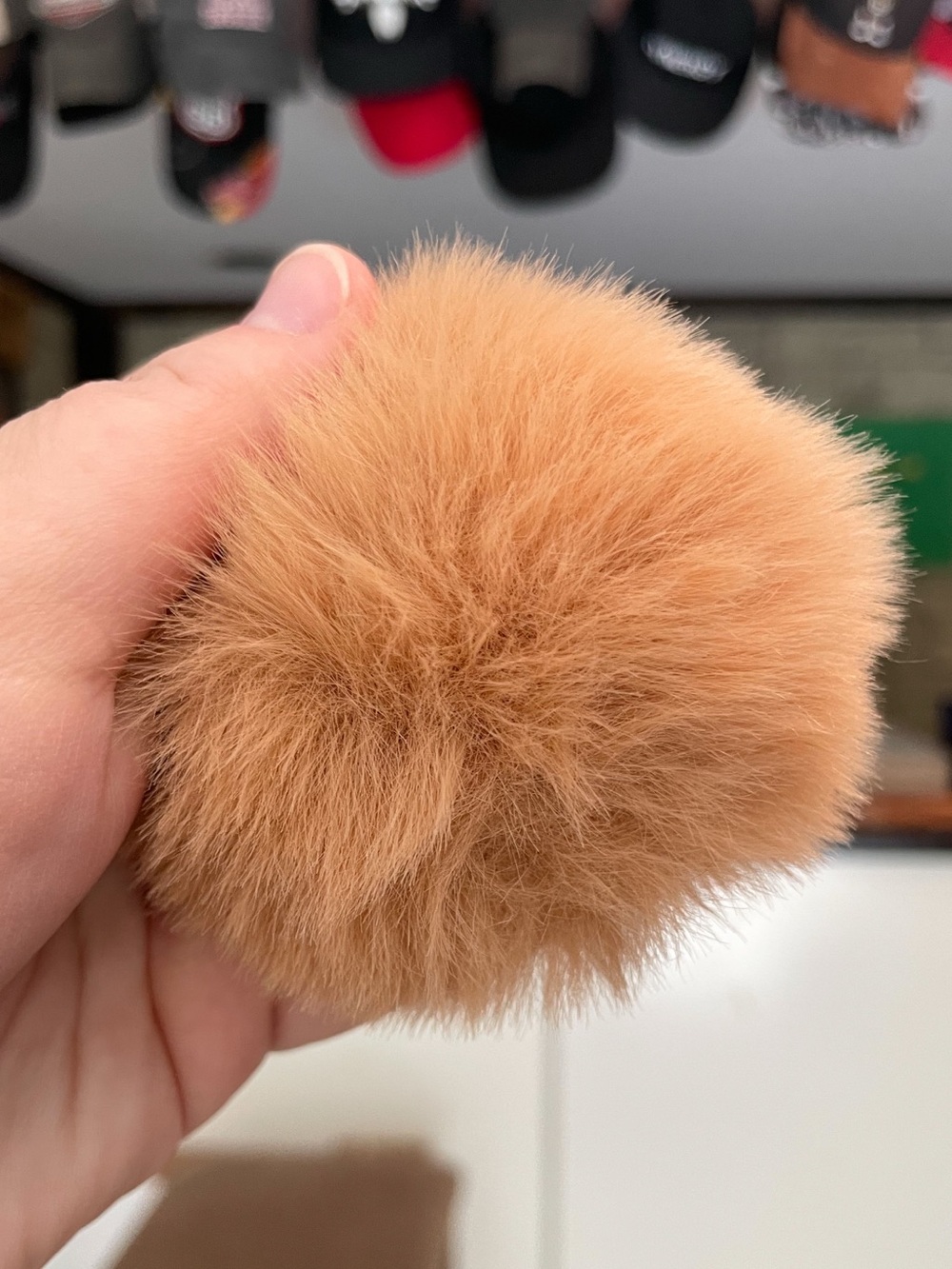 Pom-Pom Keychain Purse Bag Backpack Charm - Split Ring Lobster Claw - Tan - Picture 4 of 5